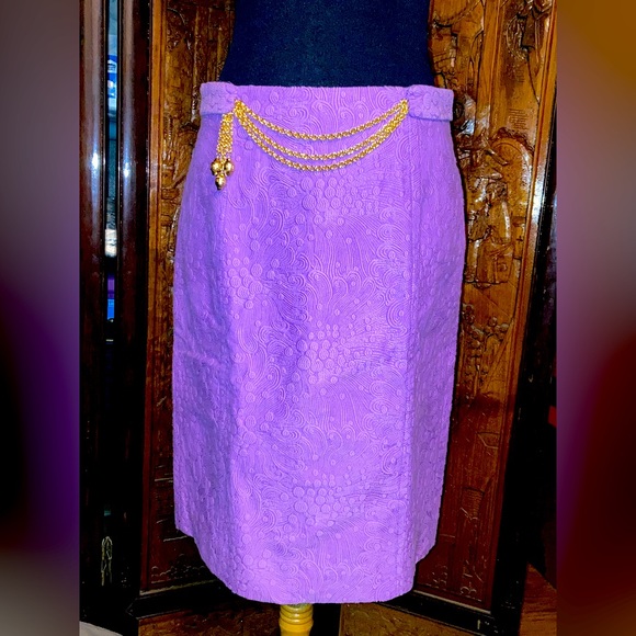 Milly Cotton blend Brocade pencil purple skirt